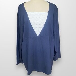 Liz & Me Woman's Size 2X 22 / 24 Top Shirt Blue Long Sleeve Rhinestone Tunic NEW